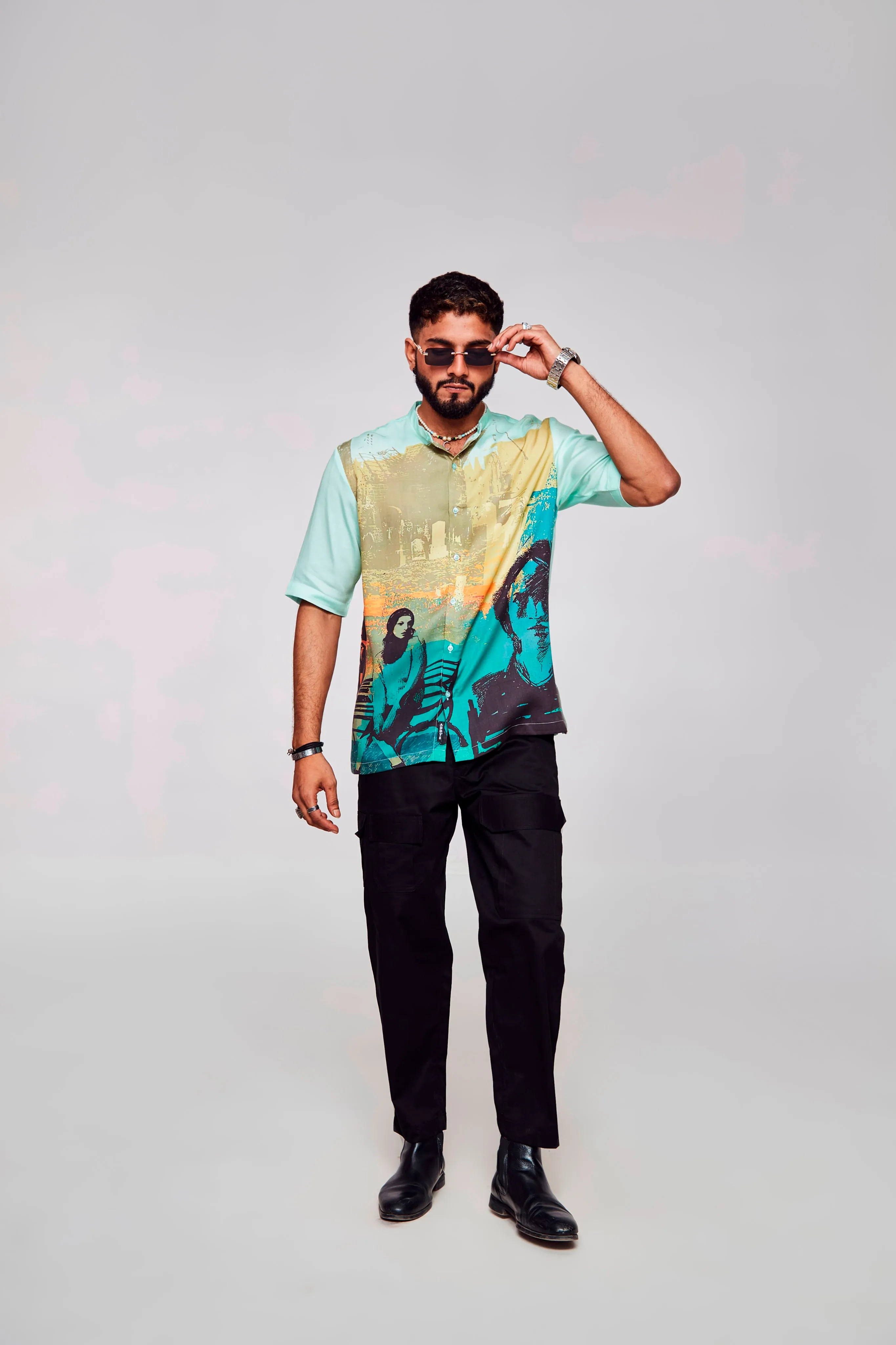 Solitude Serenade Printed Pure Tencel Satin Short Sleeve Shirt