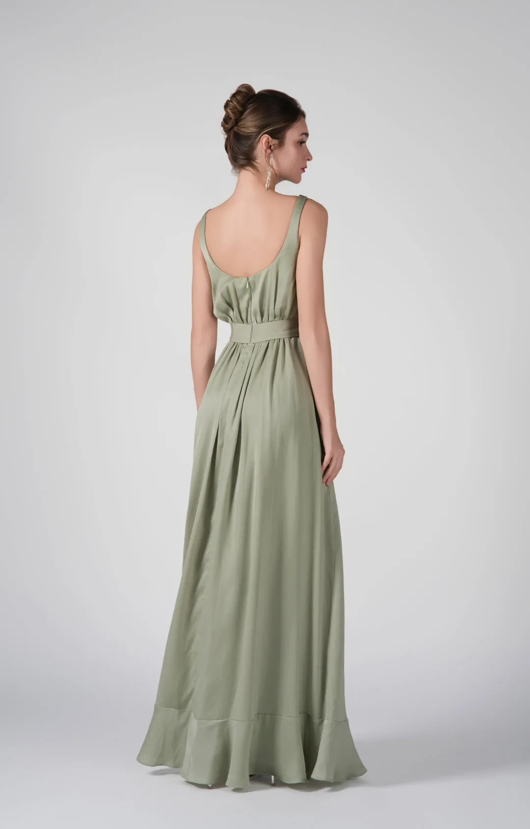 Square-Neck Wide Straps Side Slit A-Line Dresses