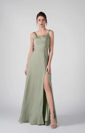 Square-Neck Wide Straps Side Slit A-Line Dresses