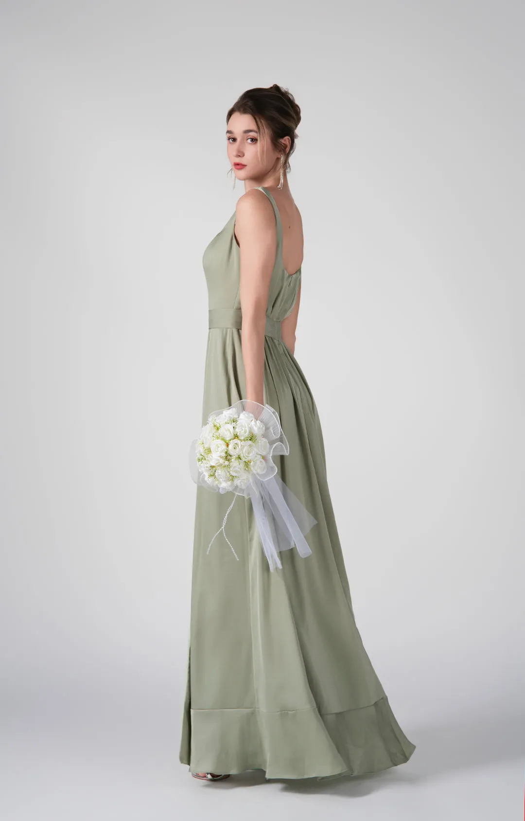 Square-Neck Wide Straps Side Slit A-Line Dresses