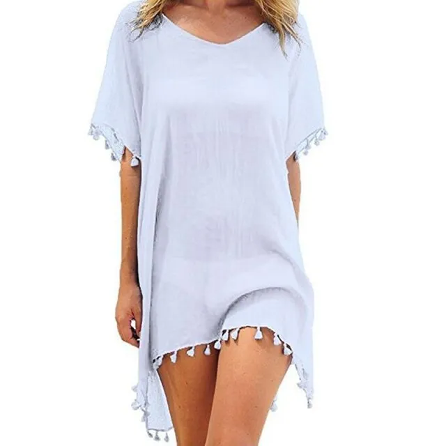 Tassel Tie Crochet Knitted Tunic Beach Cover Up