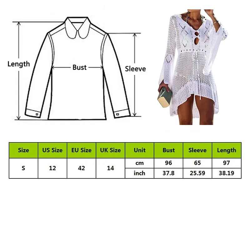 Tassel Tie Crochet Knitted Tunic Beach Cover Up