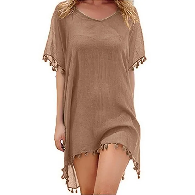 Tassel Tie Crochet Knitted Tunic Beach Cover Up
