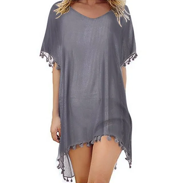 Tassel Tie Crochet Knitted Tunic Beach Cover Up