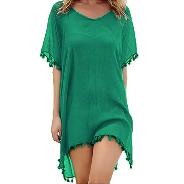 Tassel Tie Crochet Knitted Tunic Beach Cover Up