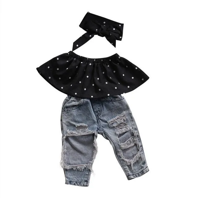 Toddler Newborn Baby Girl Clothes Dot Sleeveless Top Vest Hole Jeans Pants Outfits Casual Fashion Summer clothing ropa de bebes