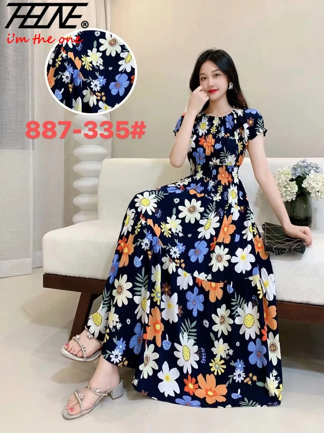 Women Summer Floral Printed Short Sleeves Long Maxi Vintage  Dress - WD8043