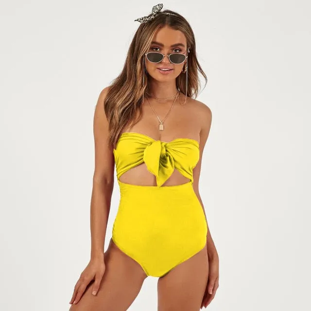 Women's  Vintage Sexy Print Bow Top Monokini Bathing Suit