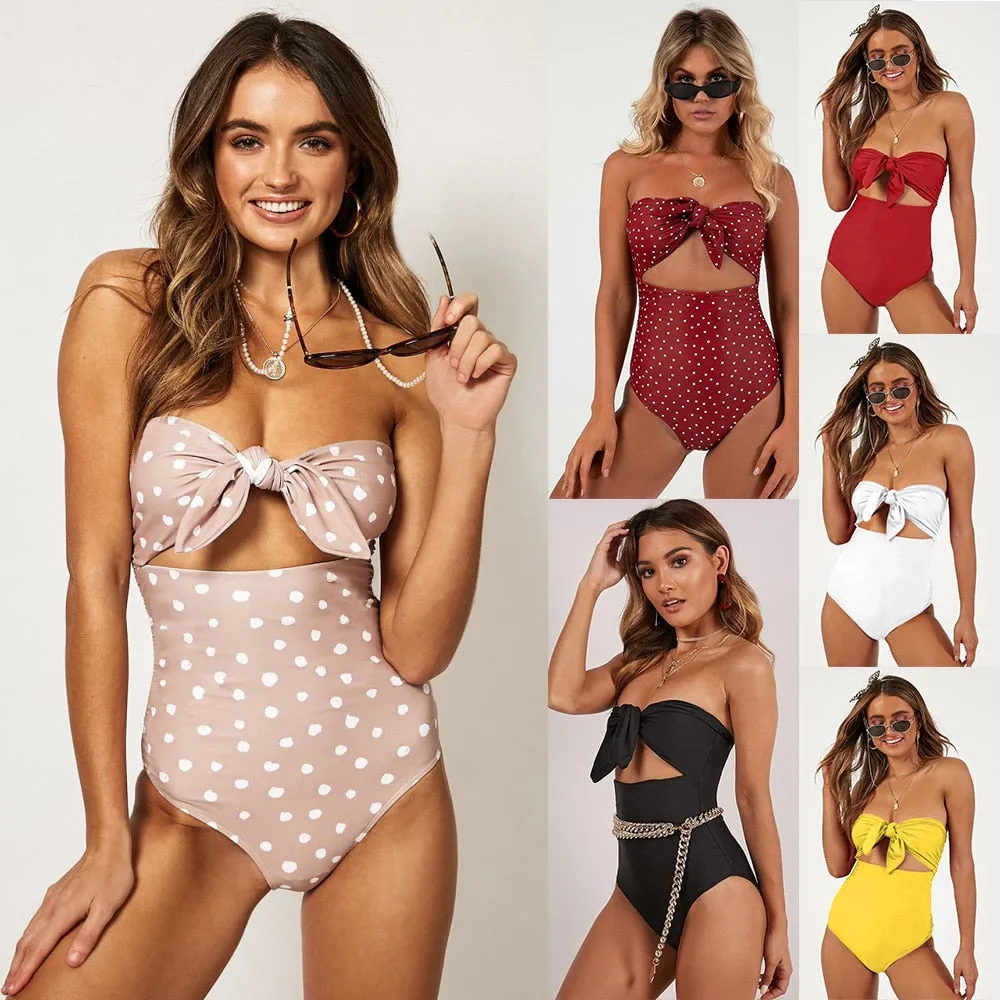 Women's  Vintage Sexy Print Bow Top Monokini Bathing Suit