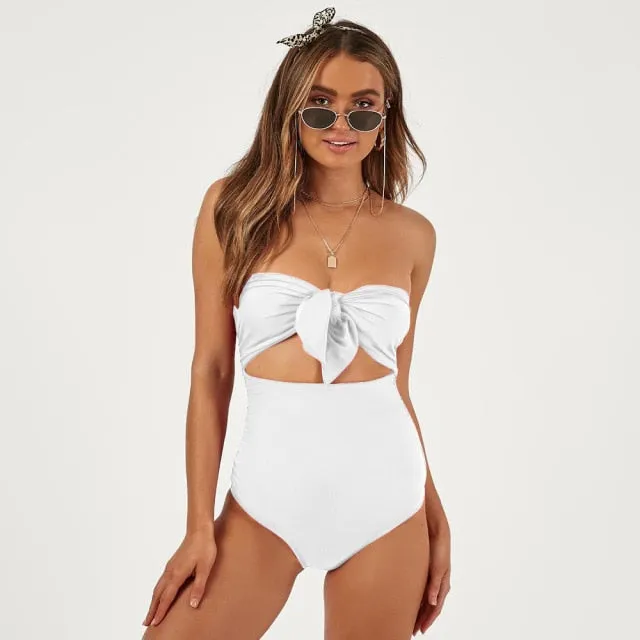 Women's  Vintage Sexy Print Bow Top Monokini Bathing Suit